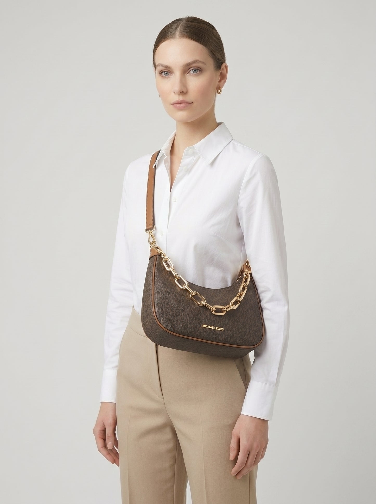 Michael Kors Brown Monogram Chain Shoulder Bag