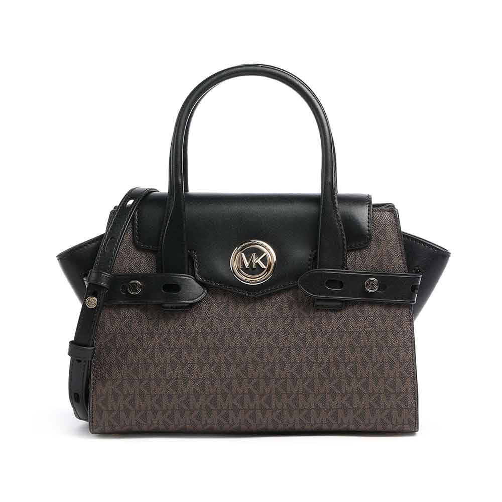 MK Logo Satchel Handbag – Black & Charcoal Monogram