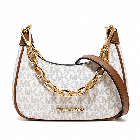 Michael Kors Monogram Shoulder Bag – White & Brown