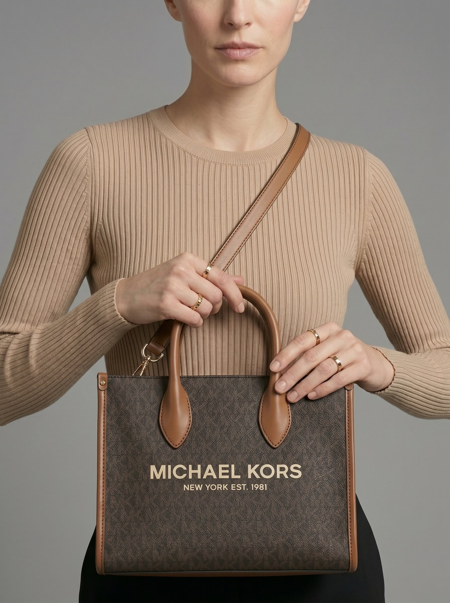 Michael Kors Monogram Tote Bag – Brown & Tan