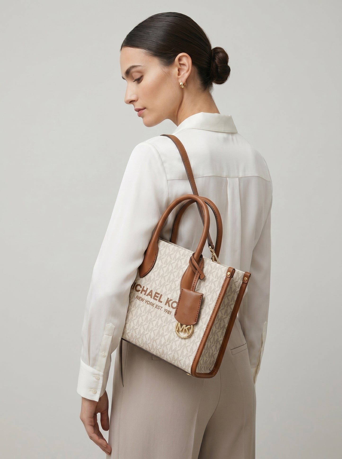 Michael Kors Monogram Tote Bag – White & Brown