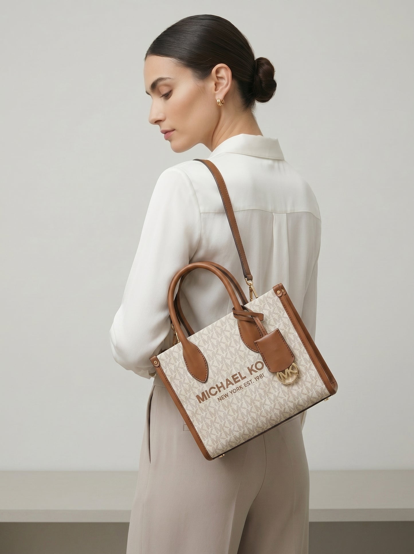 Michael Kors Monogram Tote Bag – White & Brown