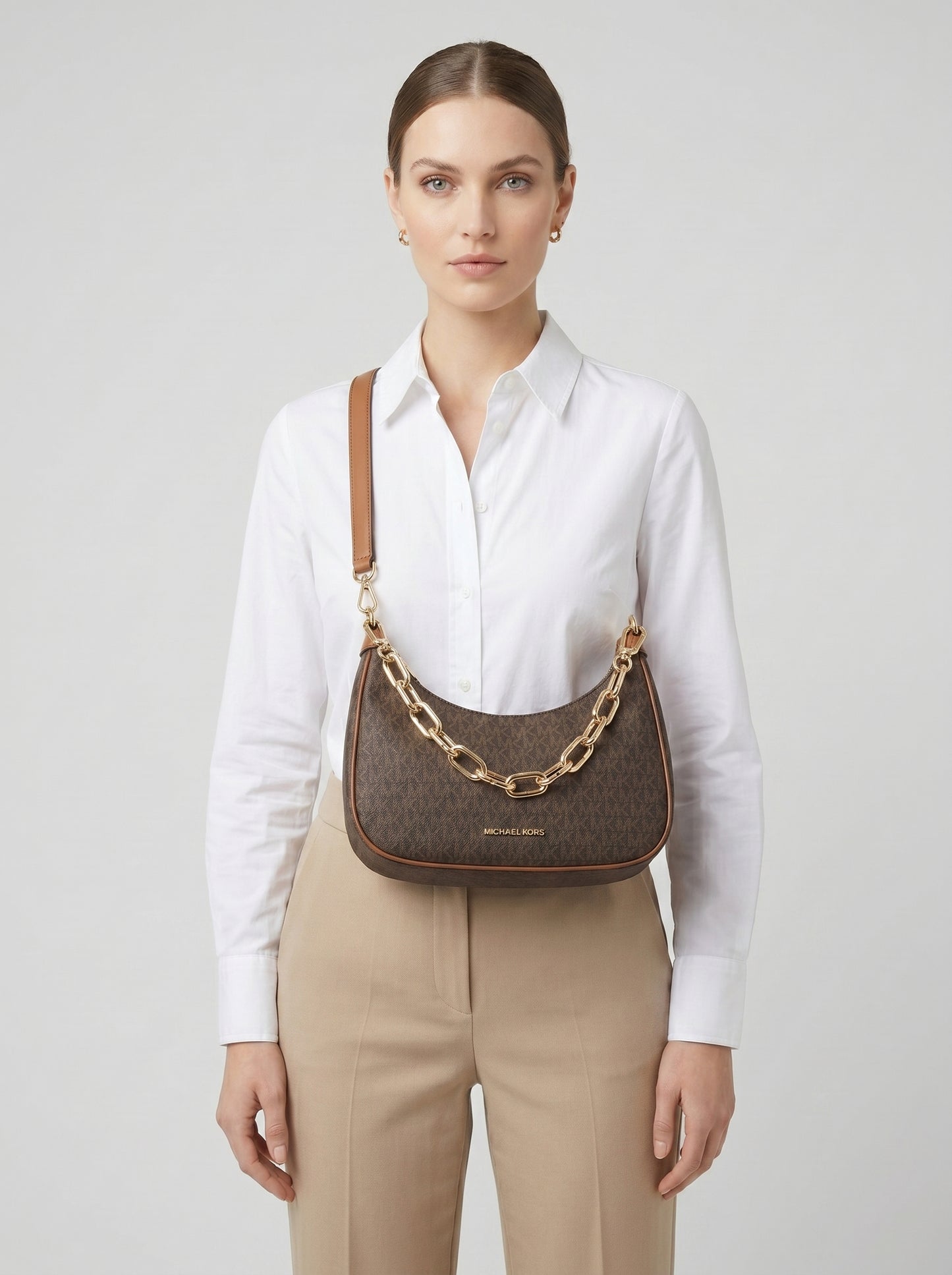Michael Kors Brown Monogram Chain Shoulder Bag