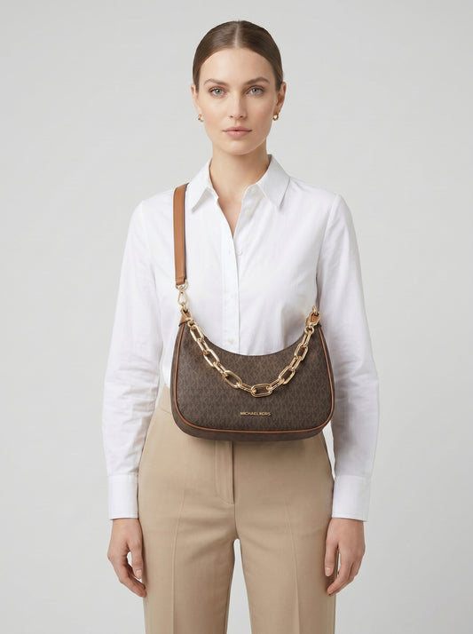 Michael Kors Brown Monogram Chain Shoulder Bag
