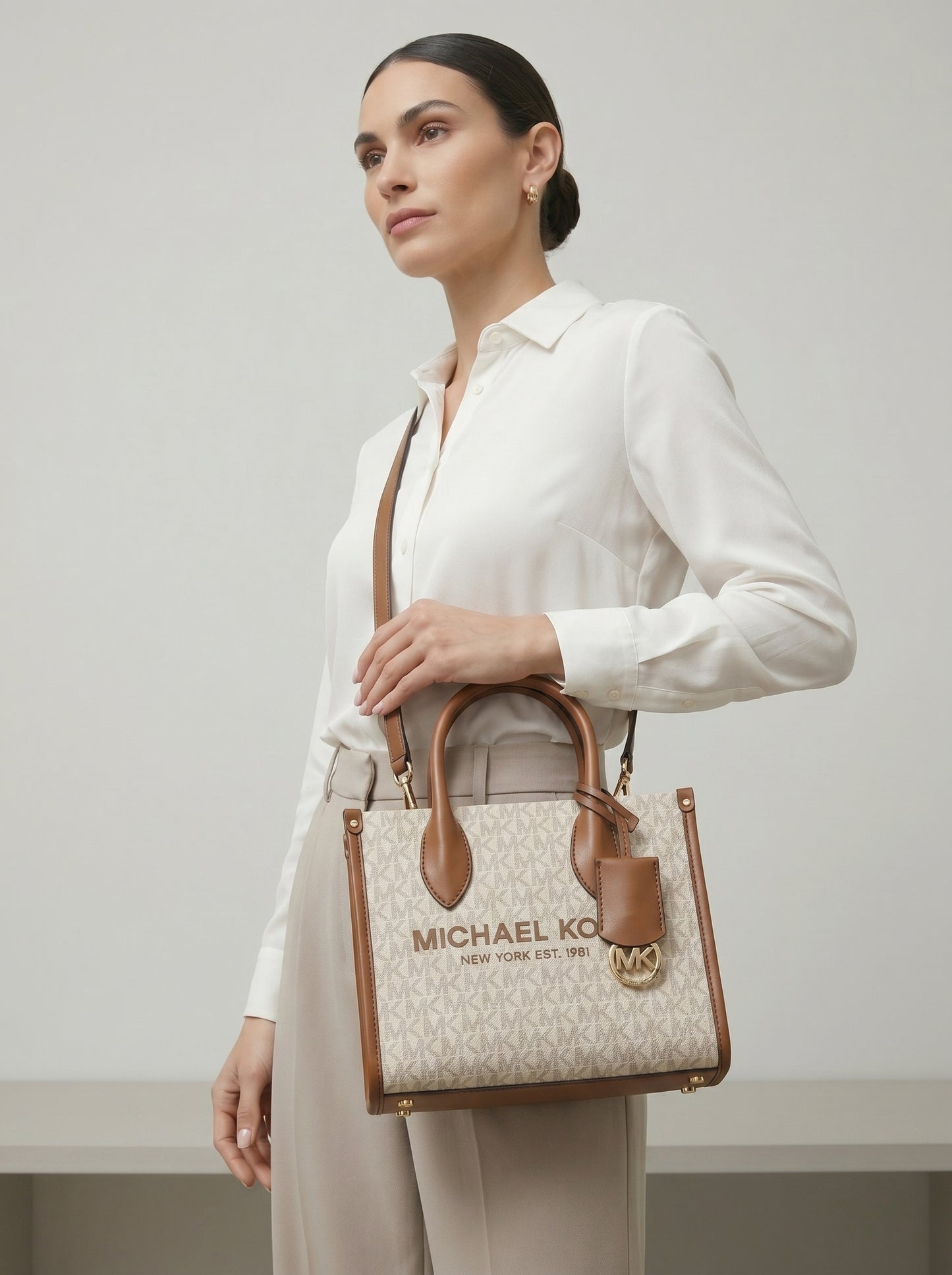 Michael Kors Monogram Tote Bag – White & Brown