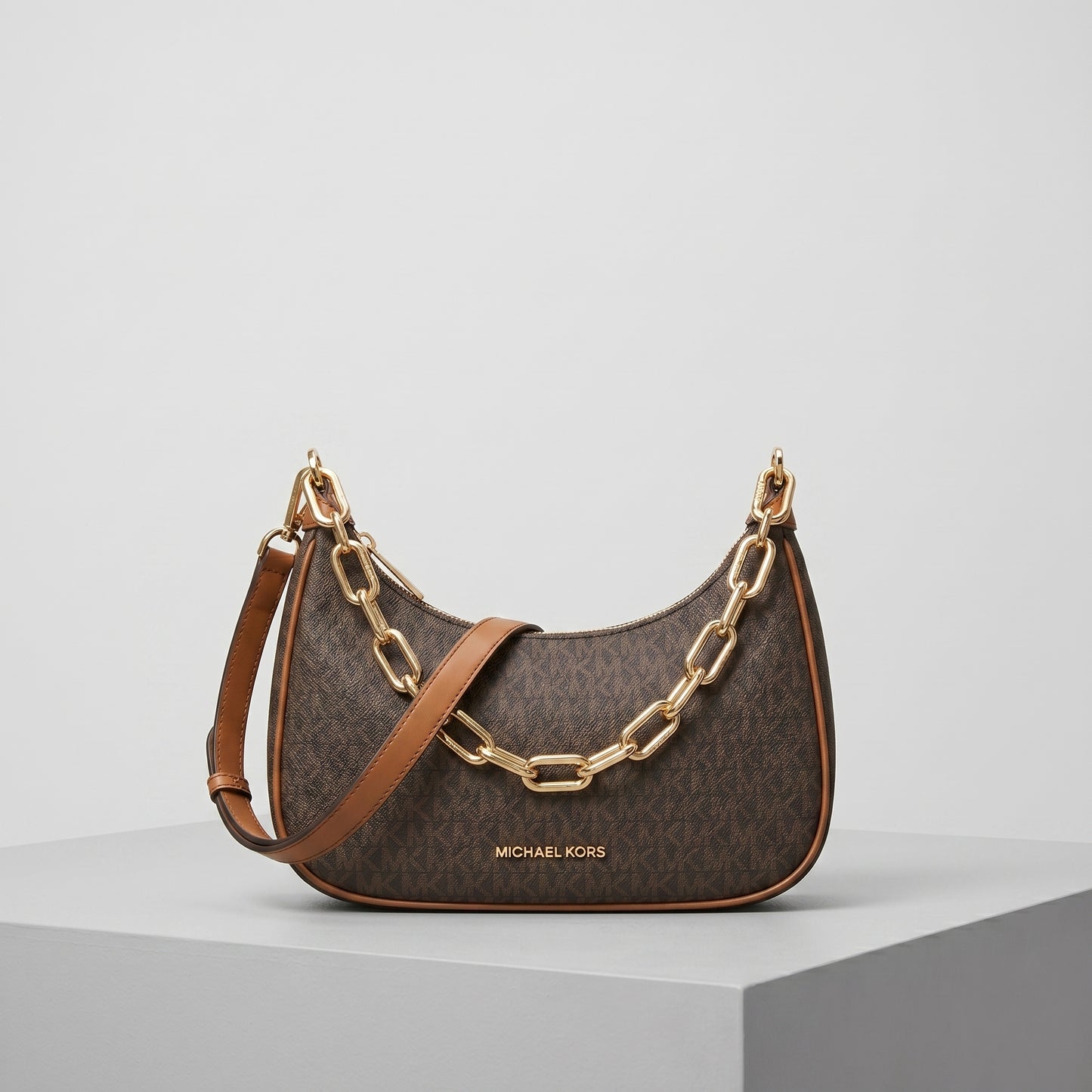 Michael Kors Brown Monogram Chain Shoulder Bag