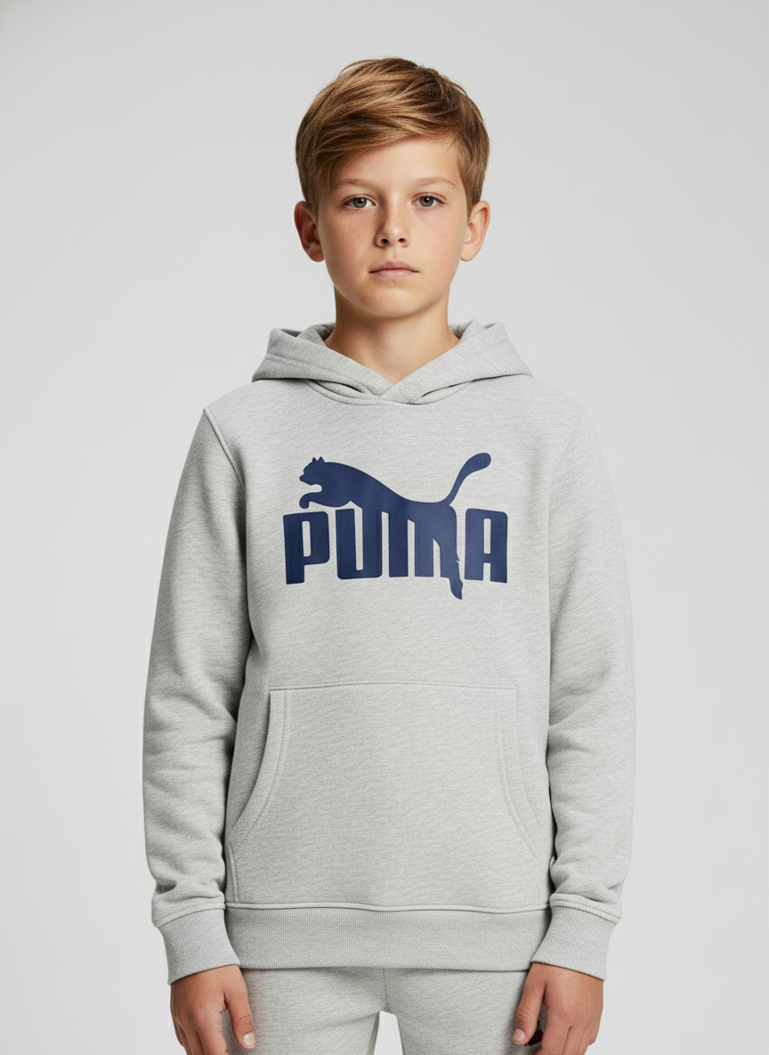 طقم هودي وبنطال رياضي للأولاد من بوما، بتصميم شعار كبير.